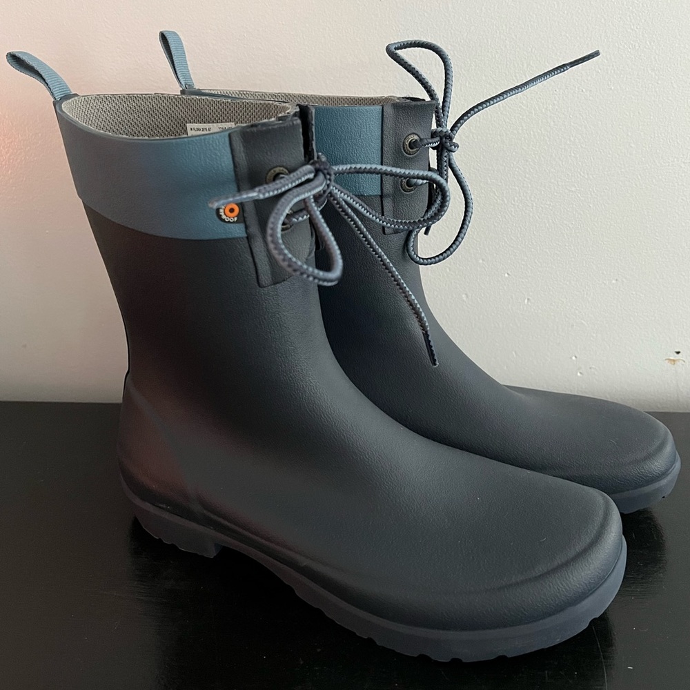 Bogs Flora 2 Eye Lace Blue Rubber Waterproof Rain Boots for Women Size 10